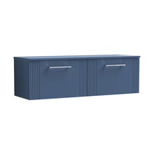 Nuie Deco 1200mm Wall Hung 2 Drawer Vanity & Worktop Contemporary Satin Blue MFC Painted Gloss 377x1205x390mm - JJ Building Materials