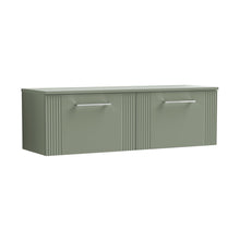Nuie Deco 1200mm Wall Hung 2 Drawer Vanity & Worktop Contemporary Satin Green MFC Painted Gloss 377x1205x390mm - JJ Building Materials