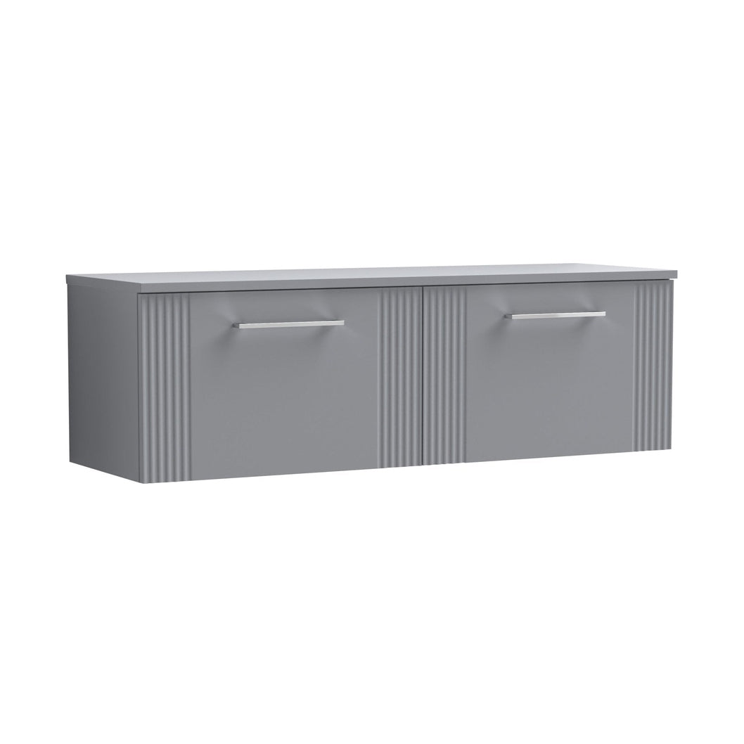 Nuie Deco 1200mm Wall Hung 2 Drawer Vanity & Worktop Contemporary Satin Grey MFC Painted Gloss 377x1205x390mm - JJ Building Materials
