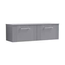 Nuie Deco 1200mm Wall Hung 2 Drawer Vanity & Worktop Contemporary Satin Grey MFC Painted Gloss 377x1205x390mm - JJ Building Materials