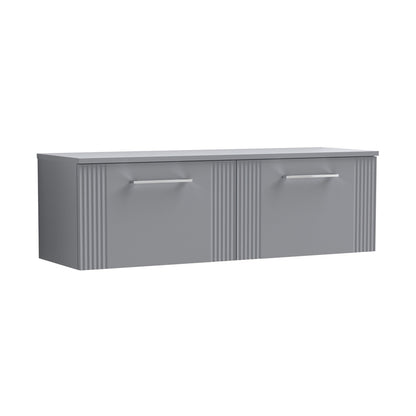 Nuie Deco 1200mm Wall Hung 2 Drawer Vanity & Worktop Contemporary Satin Grey MFC Painted Gloss 377x1205x390mm - JJ Building Materials