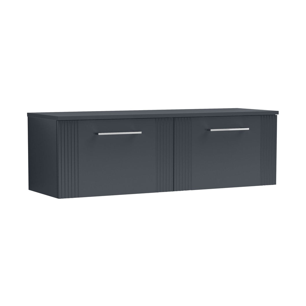 Nuie Deco 1200mm Wall Hung 2 Drawer Vanity & Worktop Contemporary Soft Black MFC Painted Gloss 377x1205x390mm - JJ Building Materials