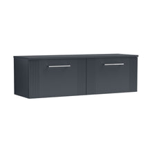 Nuie Deco 1200mm Wall Hung 2 Drawer Vanity & Worktop Contemporary Soft Black MFC Painted Gloss 377x1205x390mm - JJ Building Materials