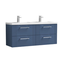 Nuie Deco 1200mm Wall Hung 4 Drawer Vanity & Double Basin Contemporary Satin Blue MFC Painted Gloss 540x1205x390mm - DPF393C - JJ Building Materials