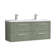 Nuie Deco 1200mm Wall Hung 4 Drawer Vanity & Double Basin Contemporary Satin Green MFC Painted Gloss 540x1205x390mm - DPF893C - JJ Building Materials