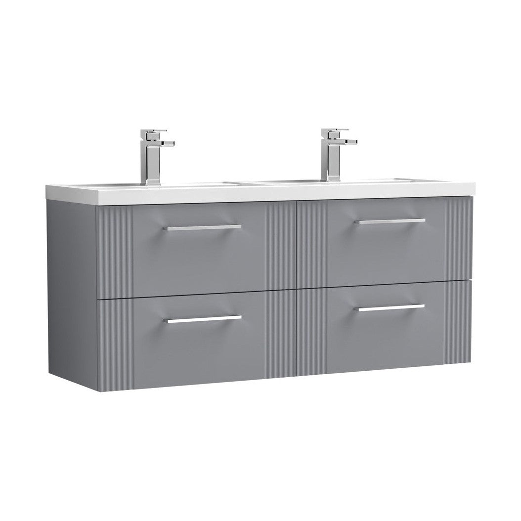 Nuie Deco 1200mm Wall Hung 4 Drawer Vanity & Double Basin Contemporary Satin Grey MFC Painted Gloss 540x1205x390mm - DPF293C - JJ Building Materials