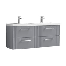 Nuie Deco 1200mm Wall Hung 4 Drawer Vanity & Double Basin Contemporary Satin Grey MFC Painted Gloss 540x1205x390mm - DPF293C - JJ Building Materials