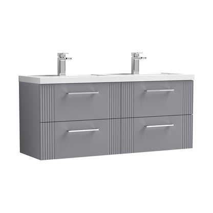 Nuie Deco 1200mm Wall Hung 4 Drawer Vanity & Double Basin Contemporary Satin Grey MFC Painted Gloss 540x1205x390mm - DPF293C - JJ Building Materials