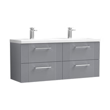 Nuie Deco 1200mm Wall Hung 4 Drawer Vanity & Double Basin Contemporary Satin Grey MFC Painted Gloss 540x1205x390mm - DPF293F - JJ Building Materials
