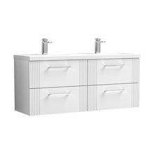 Nuie Deco 1200mm Wall Hung 4 Drawer Vanity & Double Basin Contemporary Satin White MFC Painted Gloss 540x1205x390mm - DPF193F - JJ Building Materials