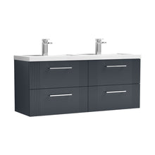 Nuie Deco 1200mm Wall Hung 4 Drawer Vanity & Double Basin Contemporary Soft Black MFC Painted Gloss 540x1205x390mm - DPF1493C - JJ Building Materials