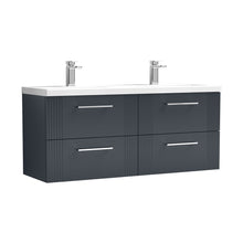 Nuie Deco 1200mm Wall Hung 4 Drawer Vanity & Double Basin Contemporary Soft Black MFC Painted Gloss 540x1205x390mm - DPF1493F - JJ Building Materials