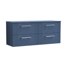 Nuie Deco 1200mm Wall Hung 4 Drawer Vanity & Worktop Contemporary Satin Blue MFC Painted Gloss 518x1205x390mm - JJ Building Materials