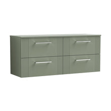 Nuie Deco 1200mm Wall Hung 4 Drawer Vanity & Worktop Contemporary Satin Green MFC Painted Gloss 518x1205x390mm - JJ Building Materials