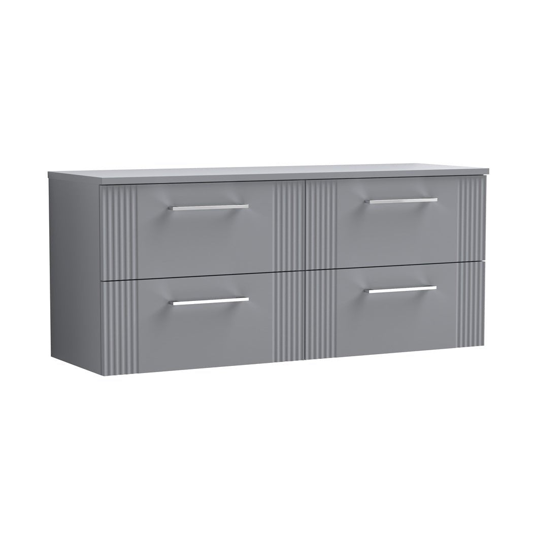 Nuie Deco 1200mm Wall Hung 4 Drawer Vanity & Worktop Contemporary Satin Grey MFC Painted Gloss 518x1205x390mm - JJ Building Materials