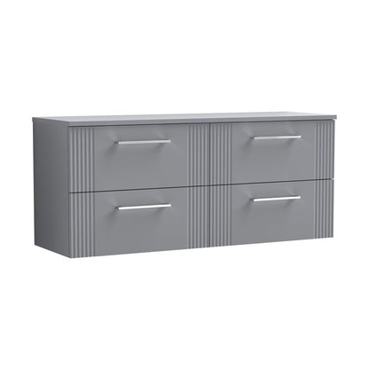 Nuie Deco 1200mm Wall Hung 4 Drawer Vanity & Worktop Contemporary Satin Grey MFC Painted Gloss 518x1205x390mm - JJ Building Materials
