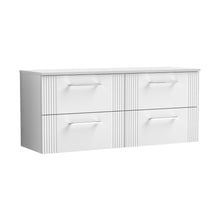 Nuie Deco 1200mm Wall Hung 4 Drawer Vanity & Worktop Contemporary Satin White MFC Painted Gloss 518x1205x390mm - JJ Building Materials