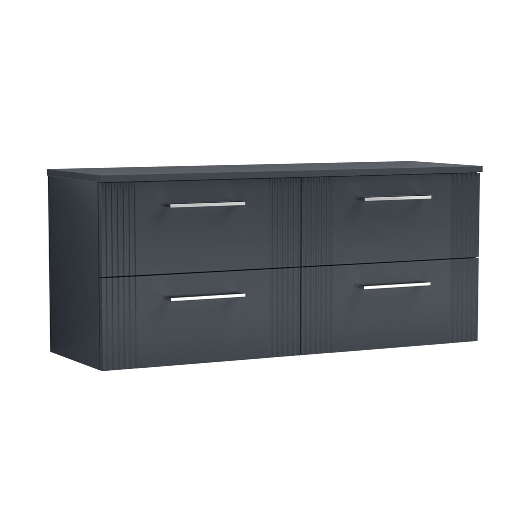 Nuie Deco 1200mm Wall Hung 4 Drawer Vanity & Worktop Contemporary Soft Black MFC Painted Gloss 518x1205x390mm - JJ Building Materials