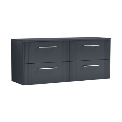 Nuie Deco 1200mm Wall Hung 4 Drawer Vanity & Worktop Contemporary Soft Black MFC Painted Gloss 518x1205x390mm - JJ Building Materials