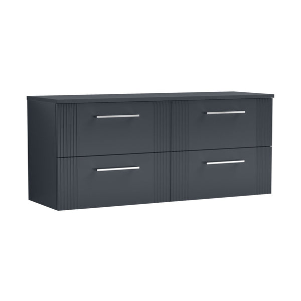 Nuie Deco 1200mm Wall Hung 4 Drawer Vanity & Worktop Contemporary Soft Black MFC Painted Gloss 518x1205x390mm - JJ Building Materials