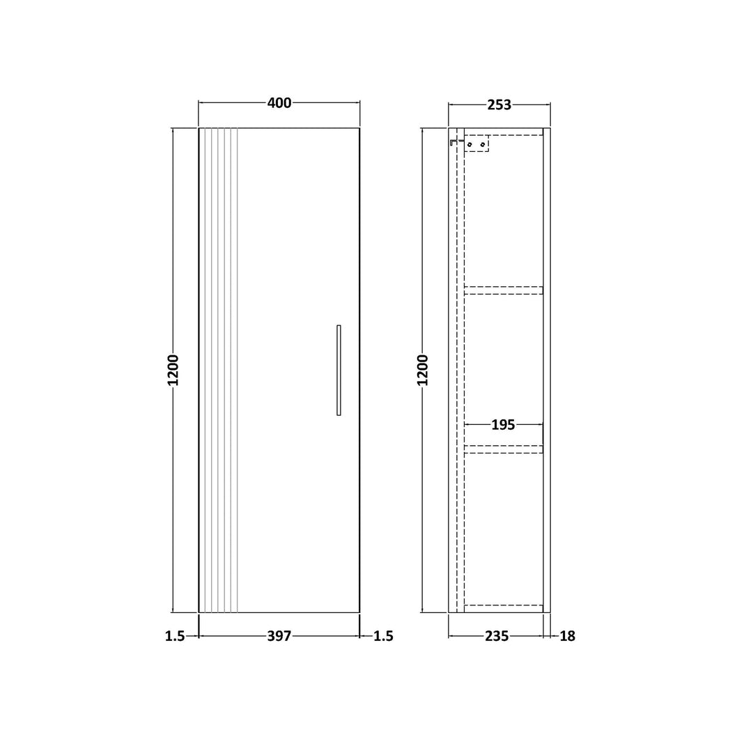 Nuie Deco 400mm Tall Unit Contemporary Soft Black MFC Painted Gloss 1200x400x253mm - JJ Building Materials