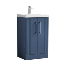 Nuie Deco 500mm Floor Standing 2 Door Vanity & Basin 1 Contemporary Satin Blue MFC Painted Gloss 850x510x390mm - JJ Building Materials