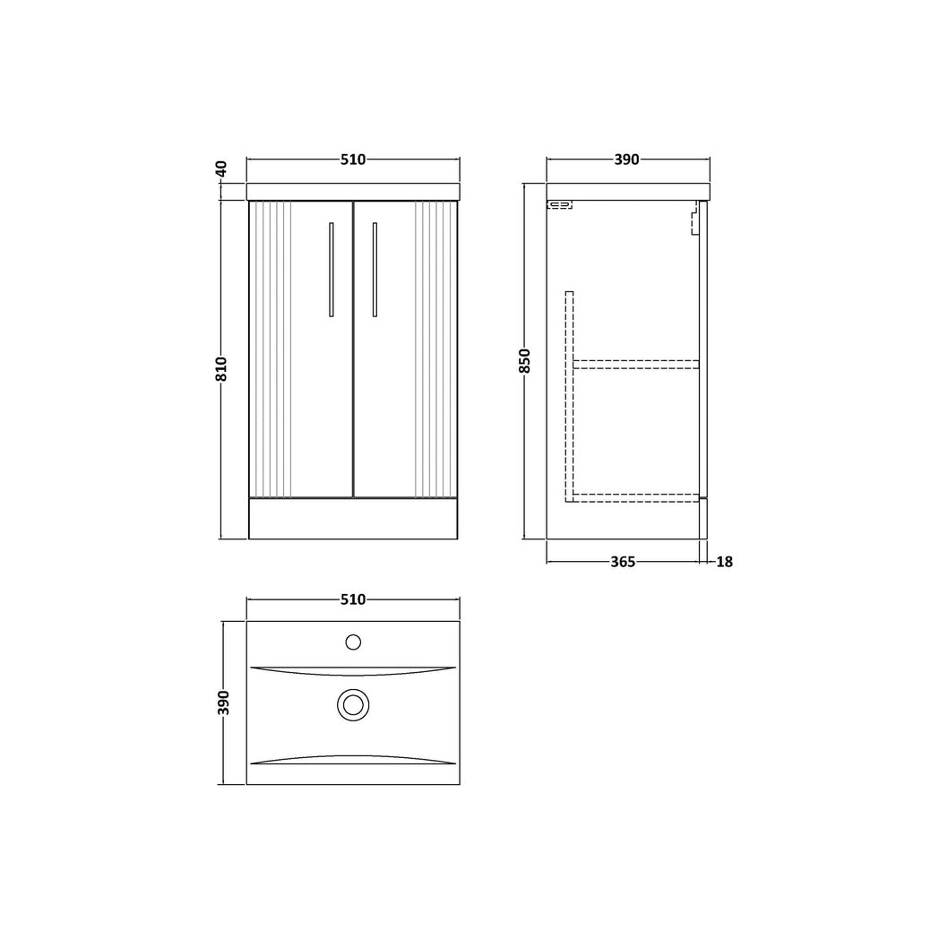 Nuie Deco 500mm Floor Standing 2 Door Vanity & Basin 1 Contemporary Satin Green MFC Painted Gloss 850x510x390mm - JJ Building Materials