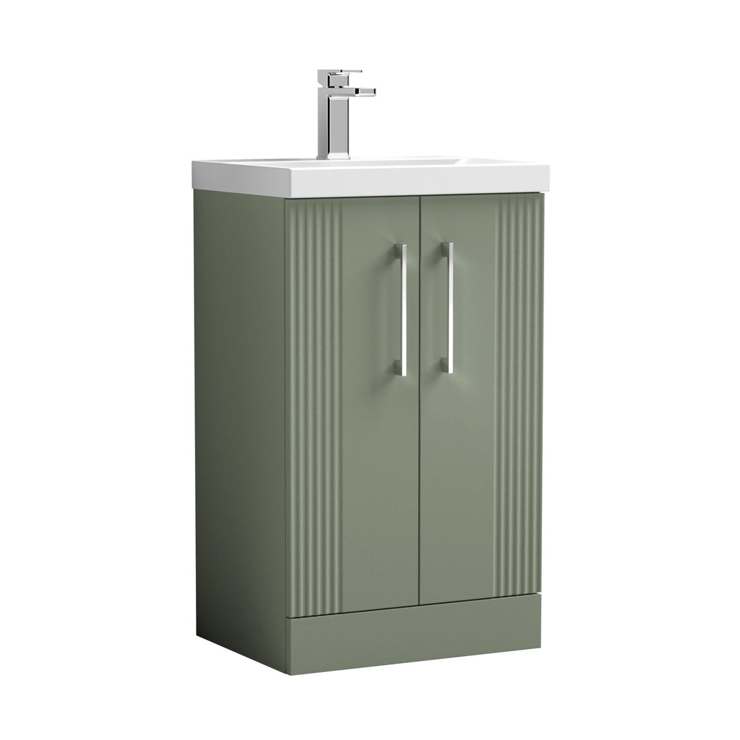 Nuie Deco 500mm Floor Standing 2 Door Vanity & Basin 1 Contemporary Satin Green MFC Painted Gloss 850x510x390mm - JJ Building Materials