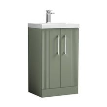 Nuie Deco 500mm Floor Standing 2 Door Vanity & Basin 1 Contemporary Satin Green MFC Painted Gloss 850x510x390mm - JJ Building Materials