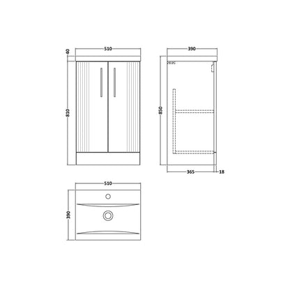Nuie Deco 500mm Floor Standing 2 Door Vanity & Basin 1 Contemporary Satin Grey MFC Painted Gloss 850x510x390mm - JJ Building Materials