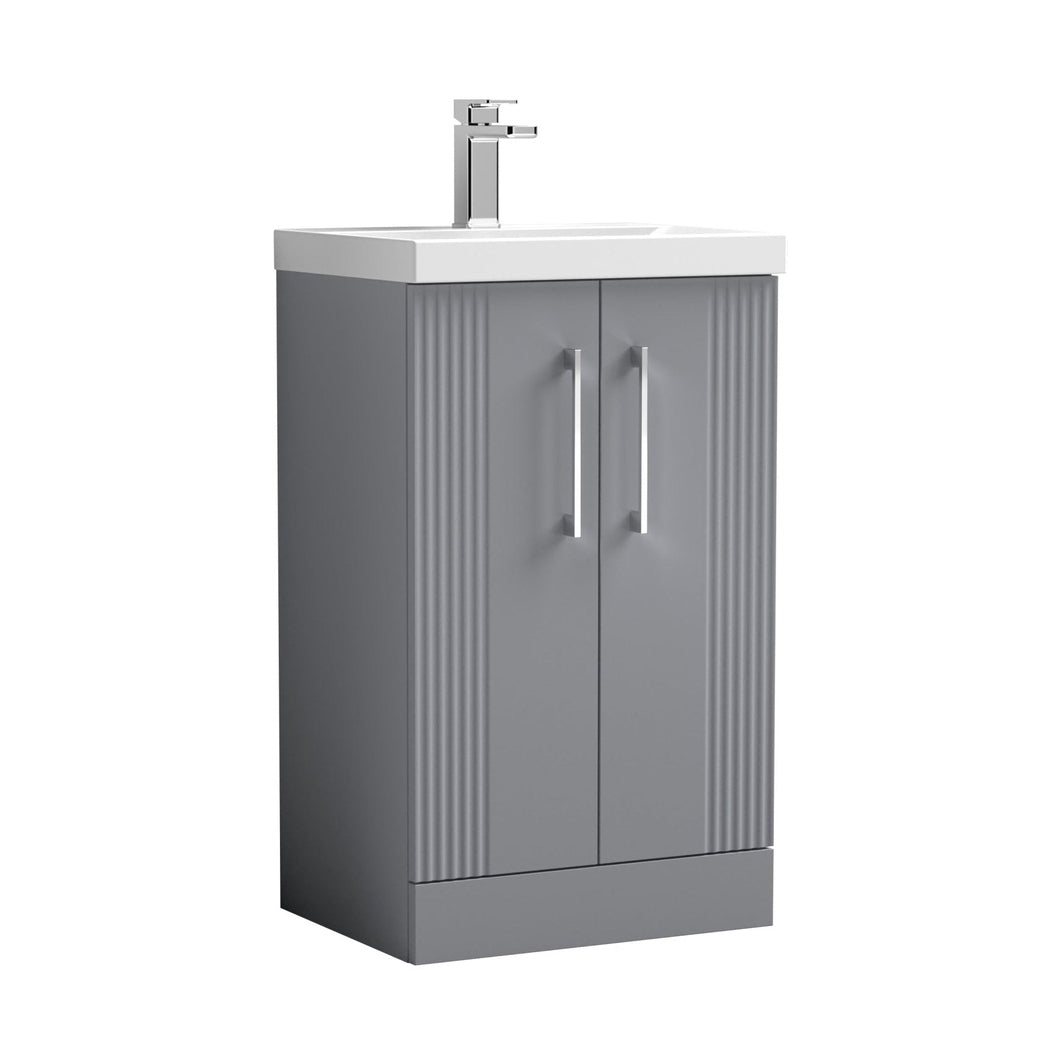 Nuie Deco 500mm Floor Standing 2 Door Vanity & Basin 1 Contemporary Satin Grey MFC Painted Gloss 850x510x390mm - JJ Building Materials