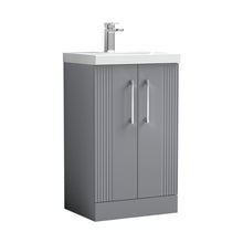 Nuie Deco 500mm Floor Standing 2 Door Vanity & Basin 1 Contemporary Satin Grey MFC Painted Gloss 850x510x390mm - JJ Building Materials