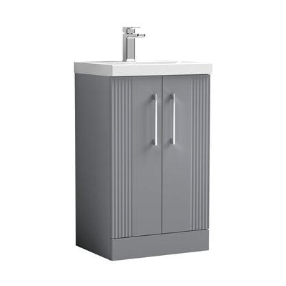 Nuie Deco 500mm Floor Standing 2 Door Vanity & Basin 1 Contemporary Satin Grey MFC Painted Gloss 850x510x390mm - JJ Building Materials