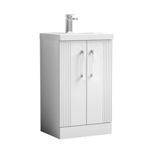 Nuie Deco 500mm Floor Standing 2 Door Vanity & Basin 1 Contemporary Satin White MFC Painted Gloss 850x510x390mm - JJ Building Materials