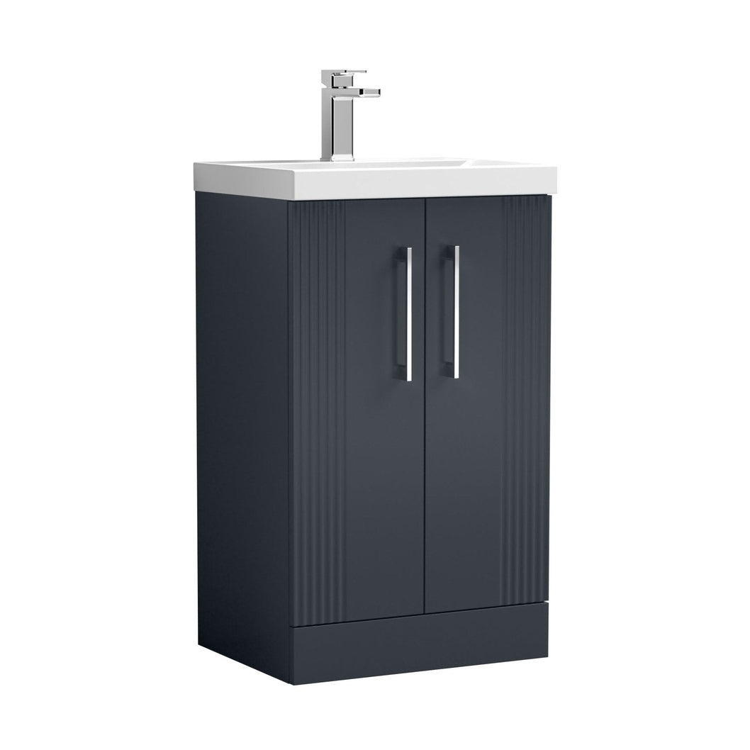 Nuie Deco 500mm Floor Standing 2 Door Vanity & Basin 1 Contemporary Soft Black MFC Painted Gloss 850x510x390mm - JJ Building Materials