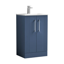 Nuie Deco 500mm Floor Standing 2 Door Vanity & Basin 2 Contemporary Satin Blue MFC Painted Gloss 828x505x395mm - JJ Building Materials