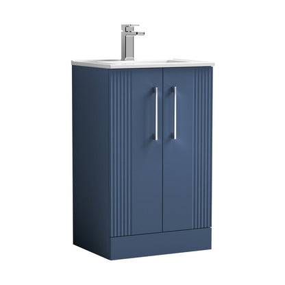 Nuie Deco 500mm Floor Standing 2 Door Vanity & Basin 2 Contemporary Satin Blue MFC Painted Gloss 828x505x395mm - JJ Building Materials