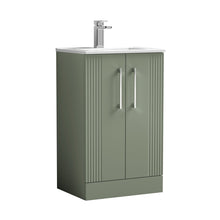 Nuie Deco 500mm Floor Standing 2 Door Vanity & Basin 2 Contemporary Satin Green MFC Painted Gloss 828x505x395mm - JJ Building Materials