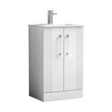 Nuie Deco 500mm Floor Standing 2 Door Vanity & Basin 2 Contemporary Satin White MFC Painted Gloss 828x505x395mm - JJ Building Materials
