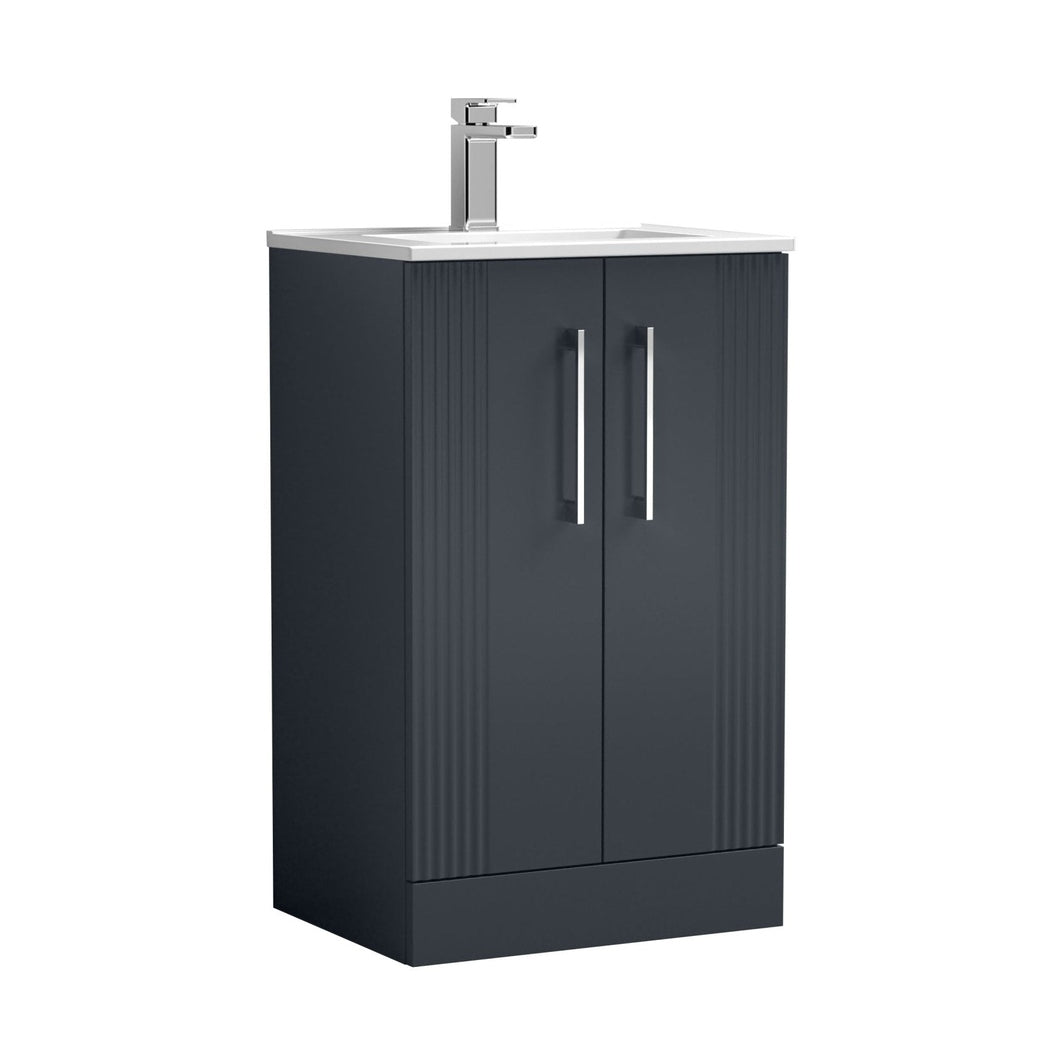 Nuie Deco 500mm Floor Standing 2 Door Vanity & Basin 2 Contemporary Soft Black MFC Painted Gloss 828x505x395mm - JJ Building Materials
