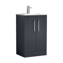 Nuie Deco 500mm Floor Standing 2 Door Vanity & Basin 2 Contemporary Soft Black MFC Painted Gloss 828x505x395mm - JJ Building Materials