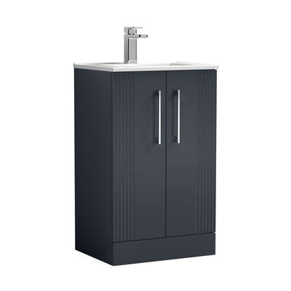 Nuie Deco 500mm Floor Standing 2 Door Vanity & Basin 2 Contemporary Soft Black MFC Painted Gloss 828x505x395mm - JJ Building Materials