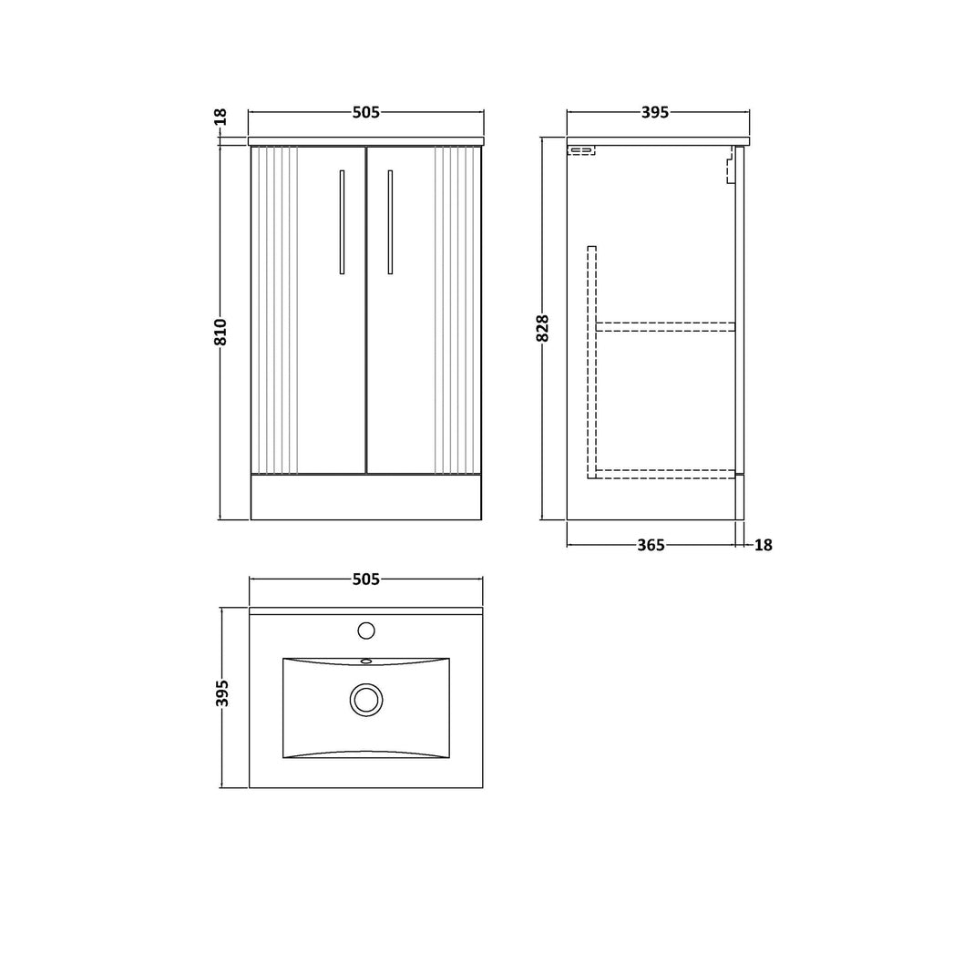 Nuie Deco 500mm Floor Standing 2 Door Vanity & Basin 2 Contemporary Soft Black MFC Painted Gloss 828x505x395mm - JJ Building Materials