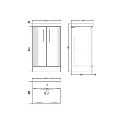 Nuie Deco 500mm Floor Standing 2 Door Vanity & Basin 3 Contemporary Satin Blue MFC Painted Gloss 860x510x395mm - JJ Building Materials