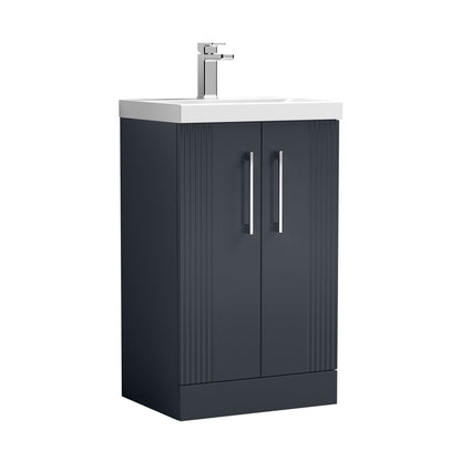 Nuie Deco 500mm Floor Standing 2 Door Vanity & Basin 3 Contemporary Soft Black MFC Painted Gloss 860x510x395mm - JJ Building Materials