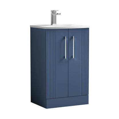 Nuie Deco 500mm Floor Standing 2 Door Vanity & Basin 4 Contemporary Satin Blue MFC Painted Gloss 840x510x440mm - JJ Building Materials