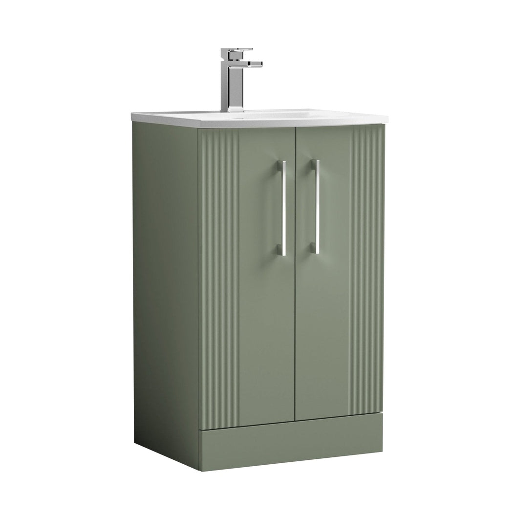 Nuie Deco 500mm Floor Standing 2 Door Vanity & Basin 4 Contemporary Satin Green MFC Painted Gloss 840x510x440mm - JJ Building Materials