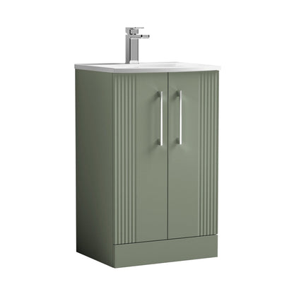 Nuie Deco 500mm Floor Standing 2 Door Vanity & Basin 4 Contemporary Satin Green MFC Painted Gloss 840x510x440mm - JJ Building Materials