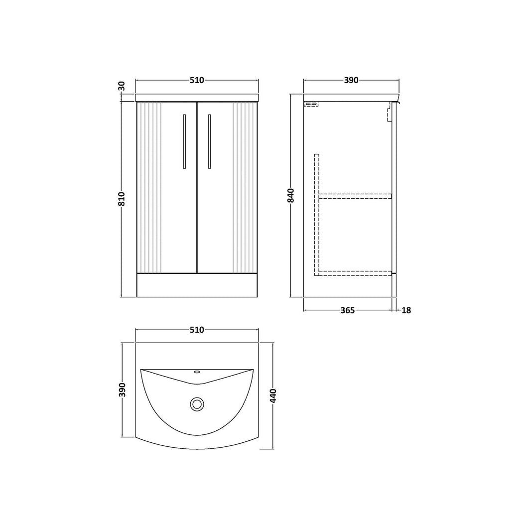 Nuie Deco 500mm Floor Standing 2 Door Vanity & Basin 4 Contemporary Satin Grey MFC Painted Gloss 840x510x440mm - JJ Building Materials