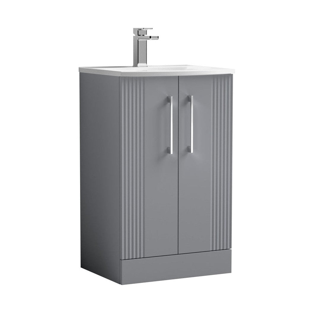 Nuie Deco 500mm Floor Standing 2 Door Vanity & Basin 4 Contemporary Satin Grey MFC Painted Gloss 840x510x440mm - JJ Building Materials